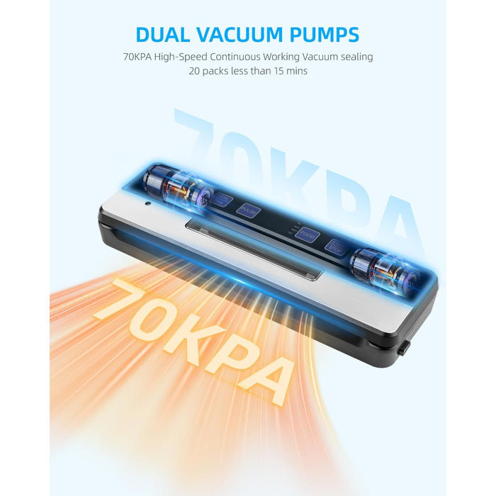 Вакуумний пакувальник Carehabi: 6 режимів, знімний піддон, ніж та 2 нагрівальні елементи