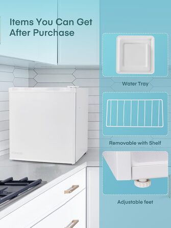 Міні холодильник FOHERE 46L з відділенням для льоду | Компактний холодильник з регулюванням температури, енергозберігаючий, тихий | Ідеальний для офісу, кемпінгу та геймінгу | Змінний бік відкривання дверцят | Білий