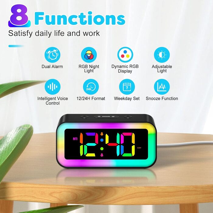 Цифровий годинник-дзеркало MOSUO з USB зарядкою, LED дисплеєм, температурою та голосовим керуванням