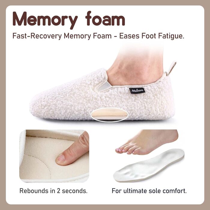 Тапочки жіночі зимові теплі з піною Memory Foam та антиковзною підошвою, 38/39 EU, білі