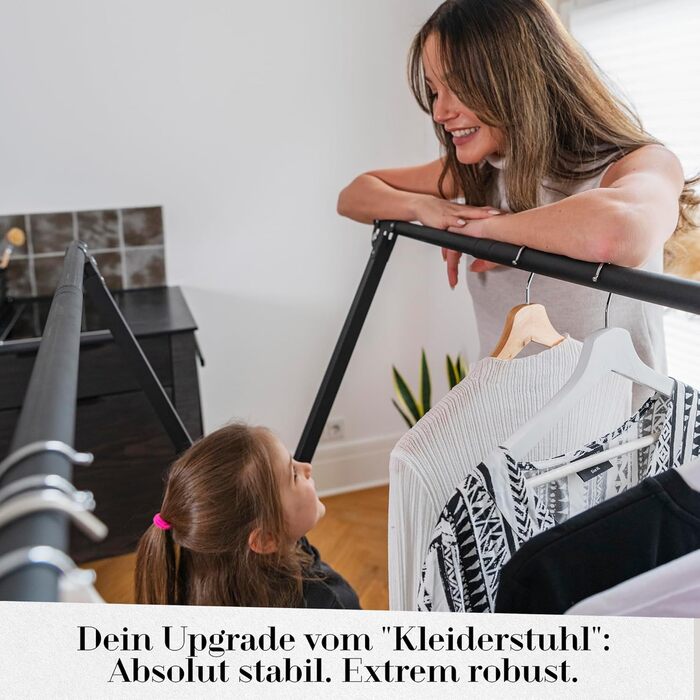 Clothes rack/Laundry rack + Bag Moritz black [Extendable 1.30-2.0m, foldable, very Stable Stainless Steel] Clothes rail, coat rack, hallway coat rack, open wardrobe
