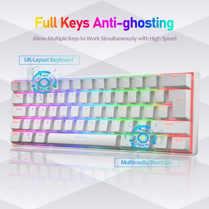 Ігровий комплект клавіатури та миші MK21: RGB механічна клавіатура 60% (62 клавіші), миша 6400 DPI, килимок для миші. Сумісність з PS4, Xbox, PC. Чорний/Blue Switch (White)