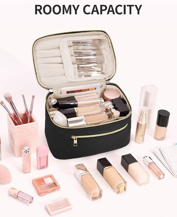 Косметичка для жінок, велика дорожня косметичка для макіяжу з відділенням для пензлів, органайзер, культурочка, шкіра PU, зелена (патент)
