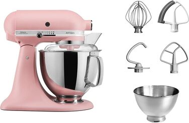 Кухонний комбайн KitchenAid Artisan з місткістю 4.8 л, рожевий, з 5 насадками