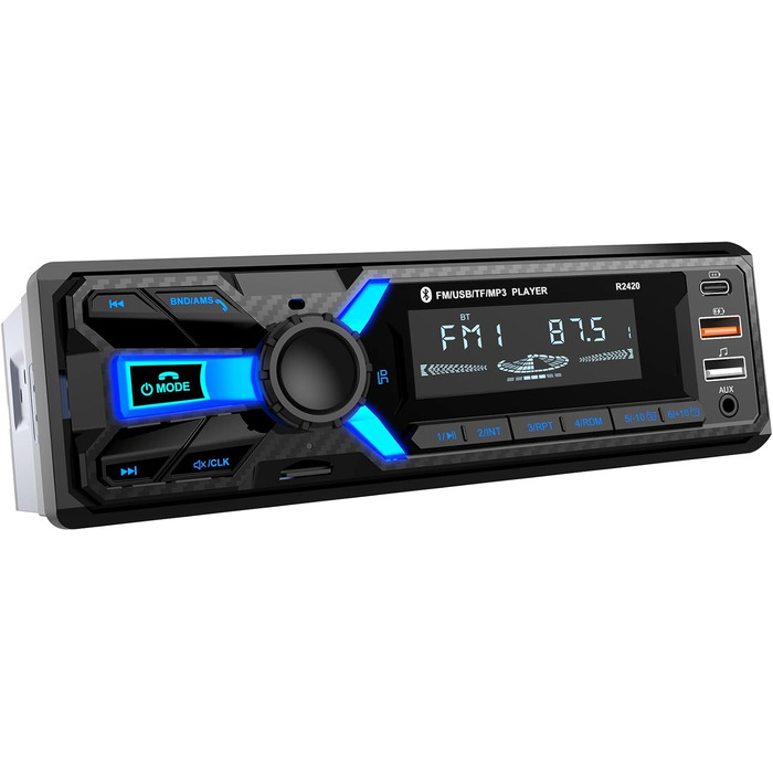 Автомагнітола Wistrue 1DIN з Bluetooth, FM/AM, USB/SD, AUX, MP3, Type-C, чорна
