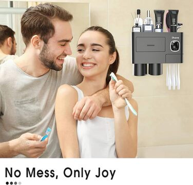 iHave Toothbrush Holder Wall Mount Black, Bathroom Toothbrush Holder with Toothpaste Dispenser, 2 Cup Toothbrush Holder with Drawer, Large Capacity Toothbrush Organizer Bathroom