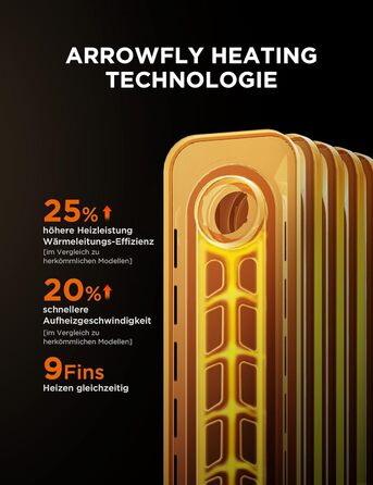 Електричний масляний радіатор Midea 2000W з 9 ребрами, термостатом та захистом від перегріву, 3 режими нагріву, тихий, для дому та офісу