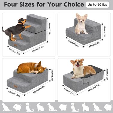 Сходинки для собак маленьких порід, 4 сходинки, 44 см, знімні, миючіся, з м'якого пінополіуретану, антиковзні, для ліжка/дивану/автомобіля