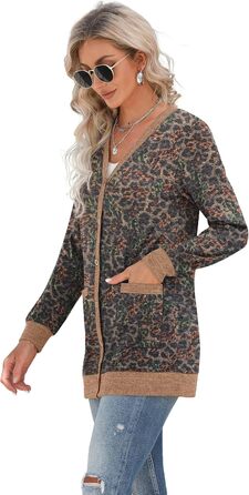 Жіночий довгий в'язаний кардиган Grecerelle Leopard, чорний, з кишенями та V-подібним вирізом