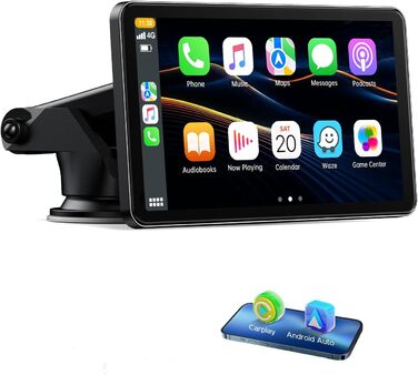 Volam Бездротовий CarPlay/Android Auto дисплей 7 дюймів, сенсорний екран, Mirror Link, навігація, музика, Siri, Google Асистент, Bluetooth 5.0, AUX, FM