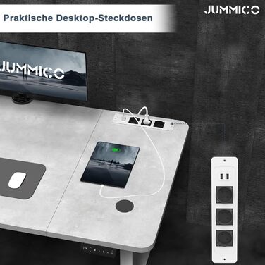 Електричний стіл JUMMICO з регулюванням висоти, бездрожною зарядкою та євро-розеткою USB, 160x80 см (сірий)