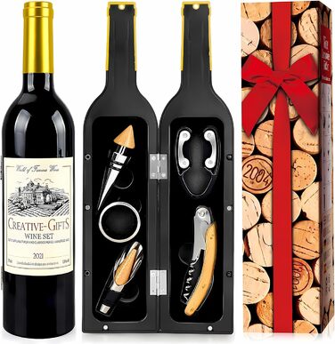 Набір з 5 викруток для вина з форми, аксесуари для вина, подарунковий набір, викрутки сомельє з відкривачем, кришки для пляшок (Золота пляшка 001)