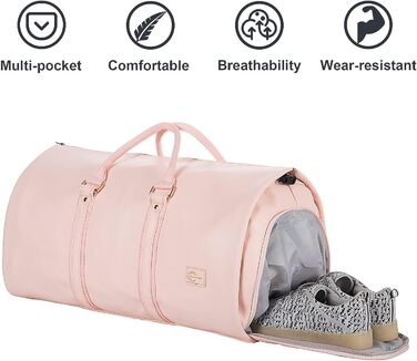Seyfocnia Convertible Garment Bag for Women, Leather Garment Bags for Travel with Shoe Bag, 2-in-1 Hanging Travel Bags (Pink)