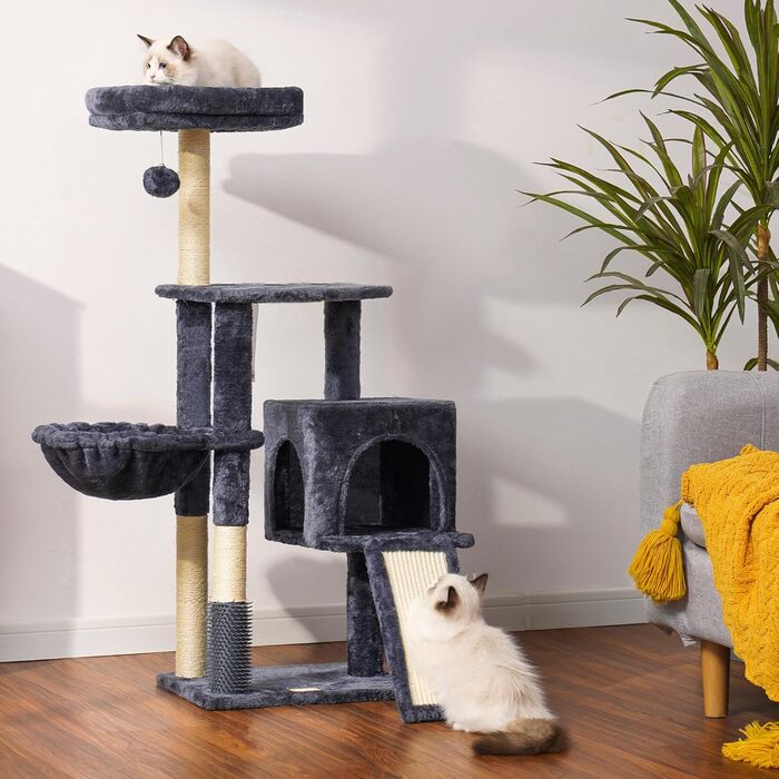 Котячий будиночок Heybly з котячою щіткою, котячий будиночок для домашніх котів з оббитою лежаком з плюшу, котячий когтетоп з кошиком, когтеточкою та когтетопом, сірий HCT005SG