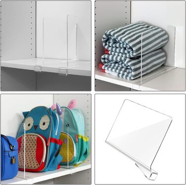 8-Piece Clear Acrylic Shelf Dividers, Multifunctional Shelf Divider, Adjustable Closet Organizer, Clear Storage Organizer for Pantry, Wooden Cabinet, Bedroom