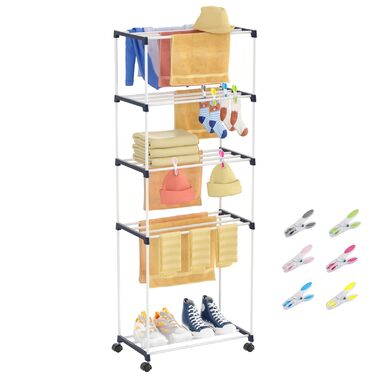Сушарка для білизни мобільна 5-ярусна, підлогова, для ванної кімнати, квартири, пральні - компактна, на колесах