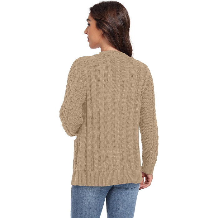 Жіночий в'язаний кардиган GRECERELLE з V-подібним вирізом та ґудзиками, класичний стиль, осінь-зима, бежевий колір