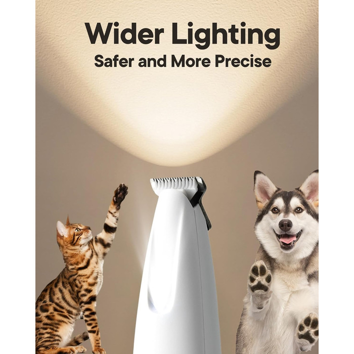 Триммер для собак та котів Pfotentrimmer з LED-підсвічуванням – 18 мм, тихий (35 dB), водонепроникний, акумуляторний – для лап, вух, обличчя та хвоста (білий)