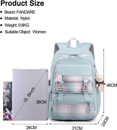 Шкільний рюкзак FANDARE: водонепроникний, для хлопчика/дівчинки, зручний для подорожей та відпочинку (блакитний)