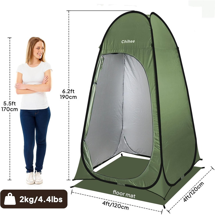 Chihee Pop-Up Privacy Tent - Portable Camping Bathroom Tent with Floor - Green