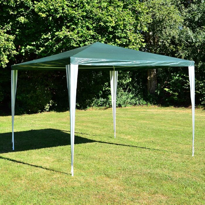 SONLEX Garden Pavilion 3 x 3 m, waterproof, including pegs, guy ropes, corner connectors, material PE tarp 110 g/m², painted metal frame, pop-up system assembly without tools, green