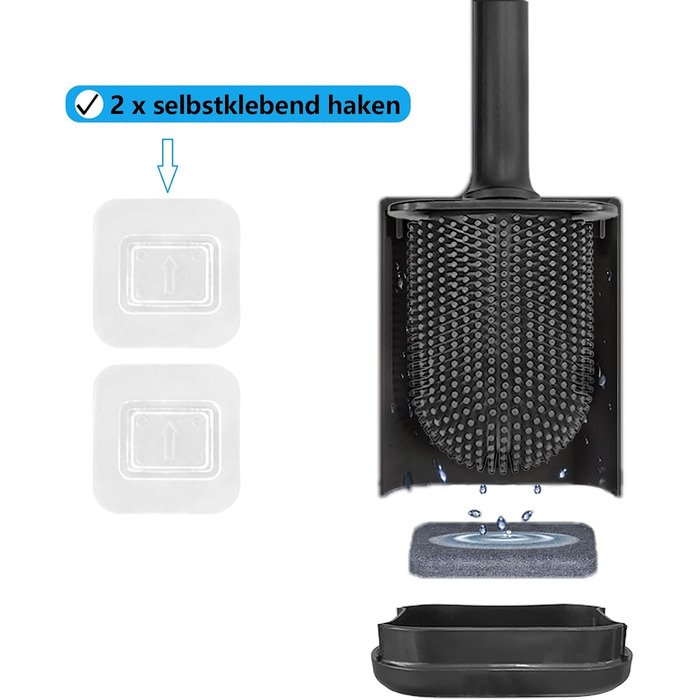 Силіконова щітка для унітазу Klobürste з кріпленням на стіну без свердління, чорна