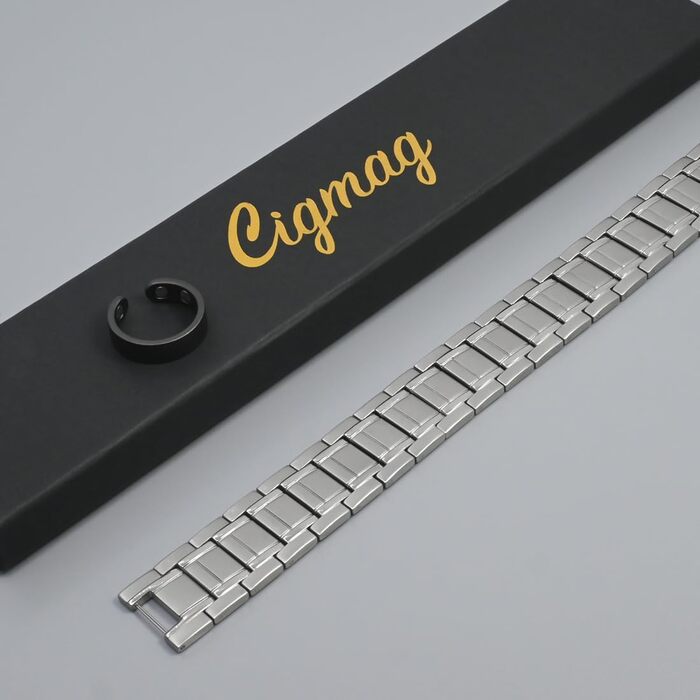 Браслет для лімфодренажу з магнітами для чоловіків, титан, регульований, з інструментом для зняття та подарунковою коробкою (Чорний) (3 ряди срібла)