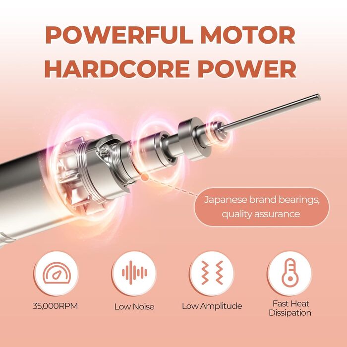 JCMaster TouchPro+ Nagelfräser: Професійний електричний фрезер для нігтів з регулюванням швидкості та сенсорним керуванням, 35000 об/хв, комплект з 4 фрезерами, для гель та акрил, нігті, догляд за ногами