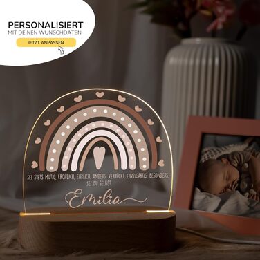 Night light for children with desired name, personalized night lamp dimmable - With cute animal motif as personalized gifts for children for baptism, birth, Easter & baby gifts (rainbow heart brown)