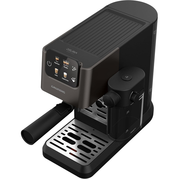 GRUNDIG KSM 5330 Espresso Machine with Integrated Milk Container, 1628 W Power, 15 bar Pump Pressure, Dual Nozzle, Color Touch Display, BrewSense, CreamyPro, Dark Inox/Black. With Milk Container