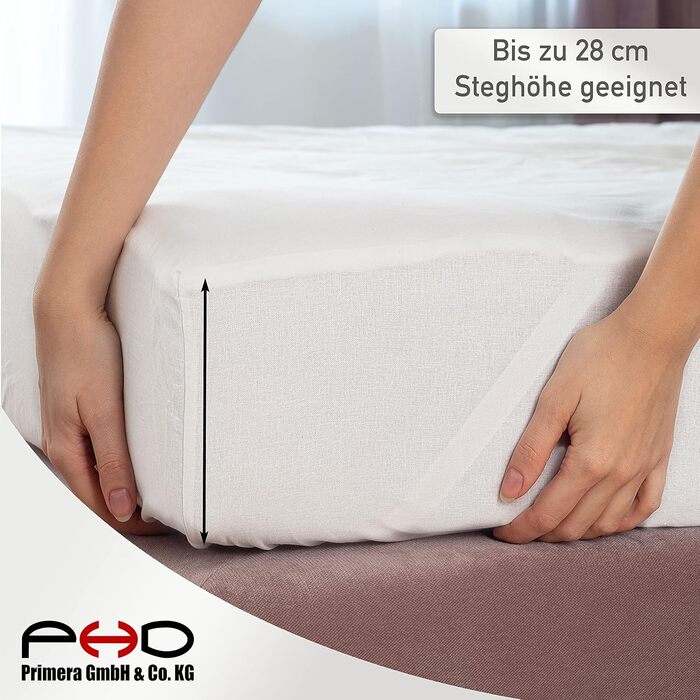 PHD Primera Mattress Protector 200x200 cm - Washable at 60°C and recommended for allergy sufferers for more hygiene in bed. Mattress pad and mattress protector for mattress, box spring bed, and topper for 200 x 200 White