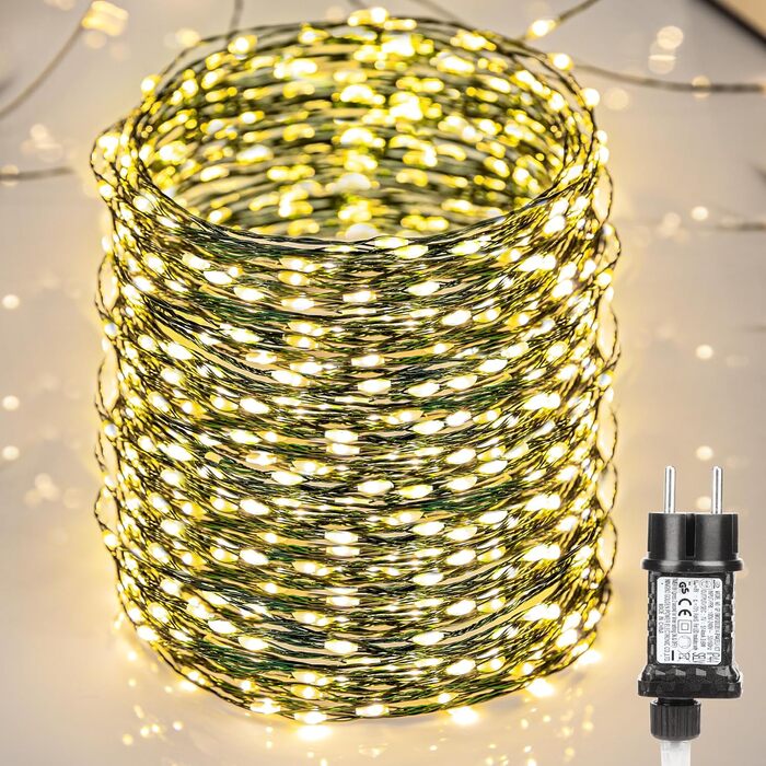 Гірлянда світлодіодна BrizLabs 40м, 800 LED, тепле біле світло, для прикраси дому, саду, балкону, вечірки. Водостійка, 8 режимів