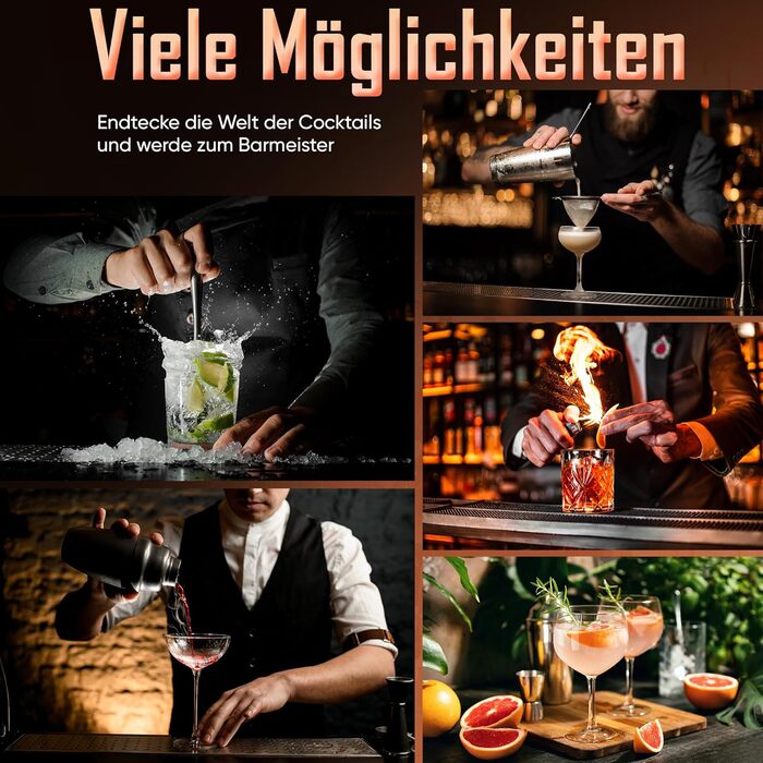 Набір для коктейлів CoolDownDrink 8 предметів: шейкер з нержавіючої сталі, аксесуари та електронна книга рецептів (168 стор.)