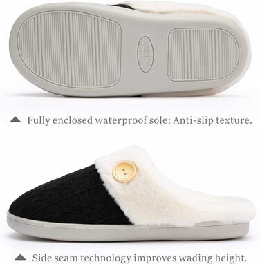 Тапочки жіночі Chantomoo, зручні, з пам'яттю, плюшеві, з штучним хутром, теплі, в'язані, slip-on, легкі, антиковзкі, для дому та вулиці, зелені (36/37 EU, чорні)