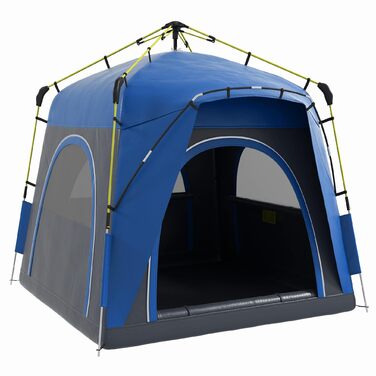 Намет Outsunny Pop-Up для 3 осіб, блакитний: сімейний кемпінговий намет з UV 50+ захистом, 4 двері, водонепроникність 1000 мм