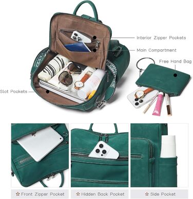 Шкіряний рюкзак-сумка для жінок Shrrie: модна, перемикається, для подорожей, vintage темно-зелений