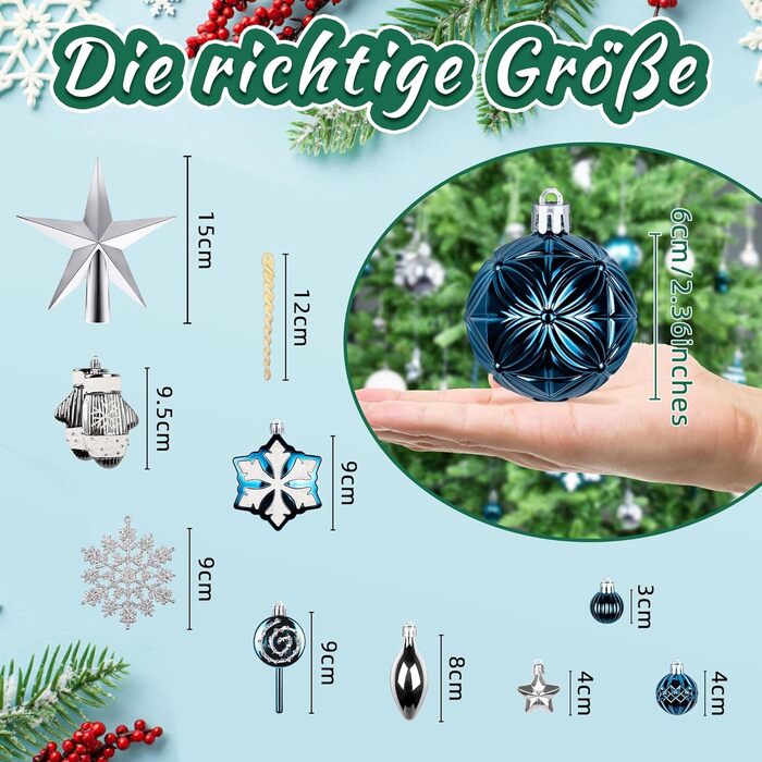 117 блакитних прикрас для ялинки Gaoyong - ідеально для святкування Різдва з родиною та друзями