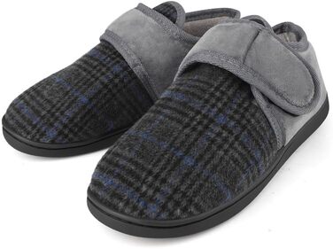 Теплі халапи для чоловіків TIESTRA з флокуванням, для діабетиків, широка нога, з фетрової в'язки, з підошвою з піною Memory Foam, з застібкою-липучкою, розмір 41-47 (Смужки сірого кольору, 46 EU)