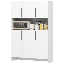 HOMCOM Kitchen Cabinet Buffet Sideboard with Countertop, 6 Doors, 4 Cabinets, Tall Cabinet with Silent Hinges, Microwave Cabinet with Modern Design, White | Aosom