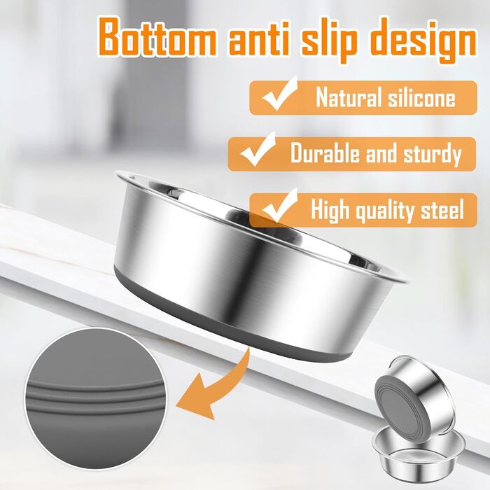Набори мисок для собак та котів з нержавіючої сталі | Антиковзний силіконовий дно | Різні розміри | 2700 мл
