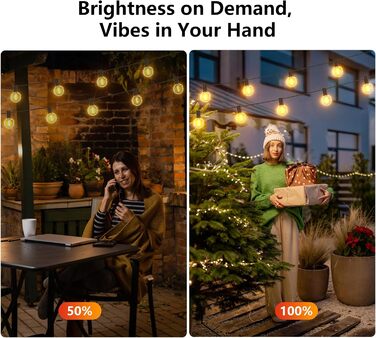 LED гірлянда GLUROO для вулиці, 7.6м, 12+1 лампочки G40, тепле світло, вологостійка, для саду, вечірок, диммер