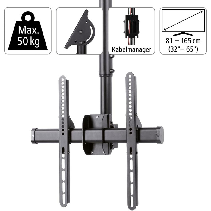 Hama TV Ceiling Mount - Adjustable, Tilting, Swivel, Foldable - Fits TVs 19-65 Inch - Black (Single)
