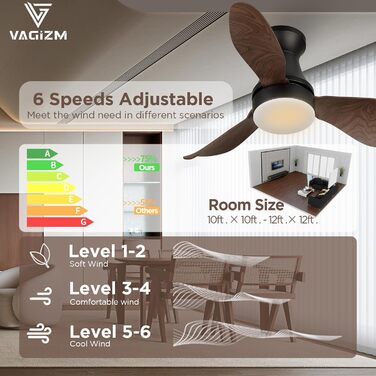 Стеляний вентилятор з підсвіткою для спальні та вітальні, 76 см, тихий, з пультом керування, DC-двигун, крила з імітації натурального дерева, таймер, VV (горіх, 3)