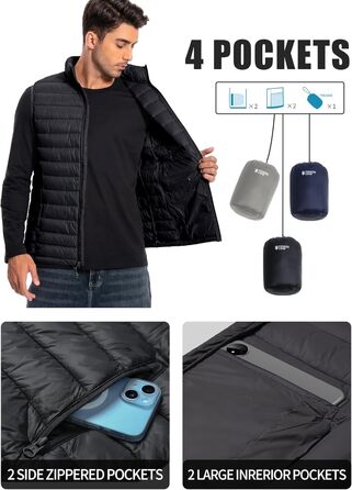 Чоловіча легка степна жилетка Pioneer Camp – водонепроникна, пакувальна, з підкладкою – для активного відпочинку, роботи, спорту та подорожей (Чорний, L)