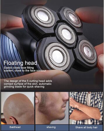 Електричний гоління голови для чоловіків Glatzen Rasierer з 5 лезами, USB, водонепроникний, з тримером та набором для догляду
