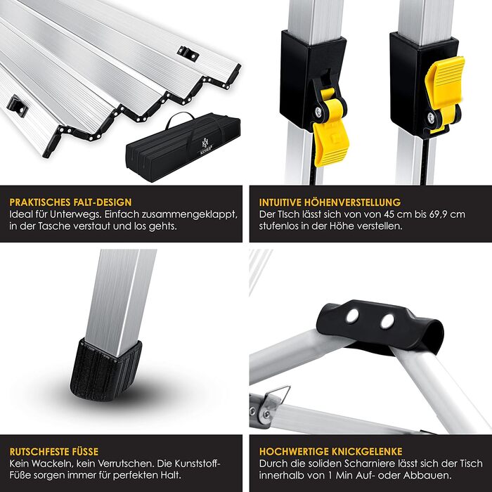 Складний кемпінговий стіл KESSER® з алюмінієвим каркасом 90x53 см, до 100 кг, з сумкою для транспортування (сріблястий)