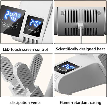 Електричний сушильник для взуття з 4 тримачами, таймером та регульованою довжиною. Підходить для взуття, рукавичок, шапок, шкарпеток та футбольних бутс