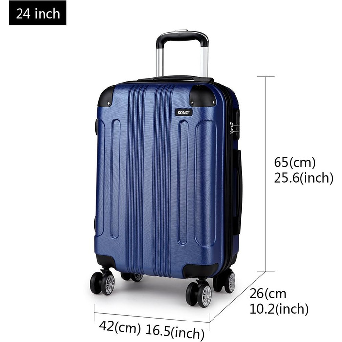 Набір валіз KONO 3шт: M, L, XL. Чорний колір, жорсткий корпус ABS, набір валіз-ролерів