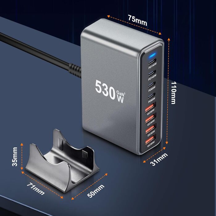 Зарядний пристрій USB-C 435W, 6 портів: для MacBook Pro/Air, iPad Pro/Air, Samsung та інших – чорний