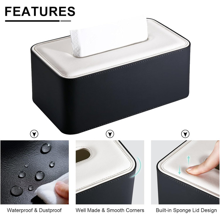 Стильна коробочка для серветок KINGFOM з PU шкіри - для офісу, авто, дому (чорний)